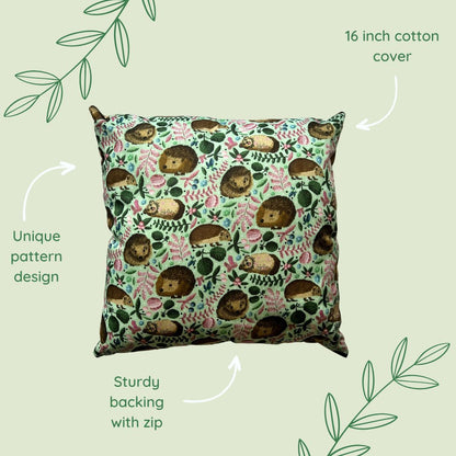 Elevate your cottagecore homeware with our adorable hedgehog-themed cushion.